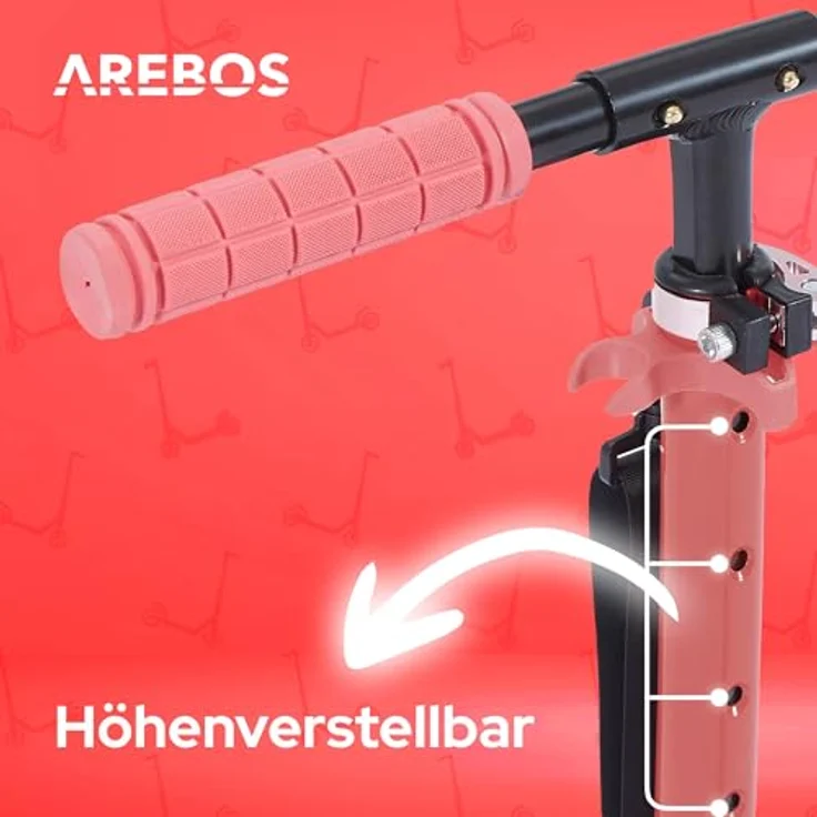 Arebos Tretroller klappbar, höhenverstellbar 78–93 cm, bis 100 kg, für Kinder ab 6 Jahren, rot – Bild 5