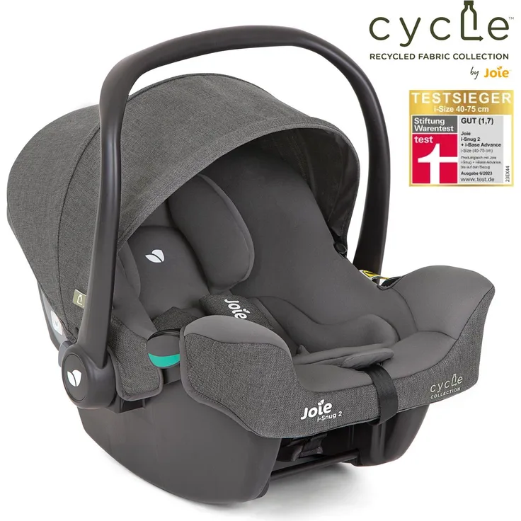 joie Babyschale i-Snug 2 i-Size ab Geburt-13 kg (40 cm-75 cm) inkl. Sitzverkleinerer nur 3,35 kg - Cycle Collection - Shell Gray
