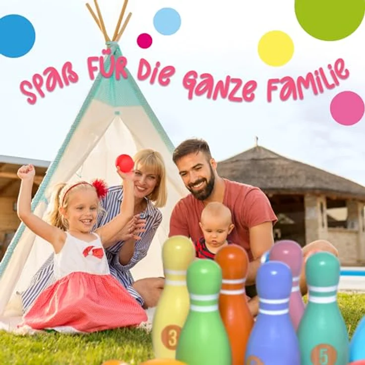 Pink Papaya XL Kegelspiel für Kinder, 12-teiliges Bowling Set aus FSC-zertifiziertem Holz, Indoor & Outdoor Spielzeug, fördert Motorik und Teamgeist – Bild 3