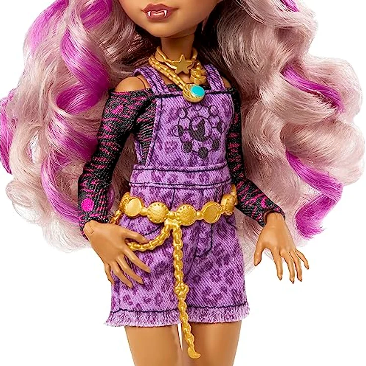 MATTEL Monster High Clawdeen - Puppe mit Animal-Print-Pullover und schaurig-schönem Longsleeve-Top und goldenem Schmuck, mit Haustierkatze Crescent, für Kinder ab 6 Jahren, HHK52 – Bild 5