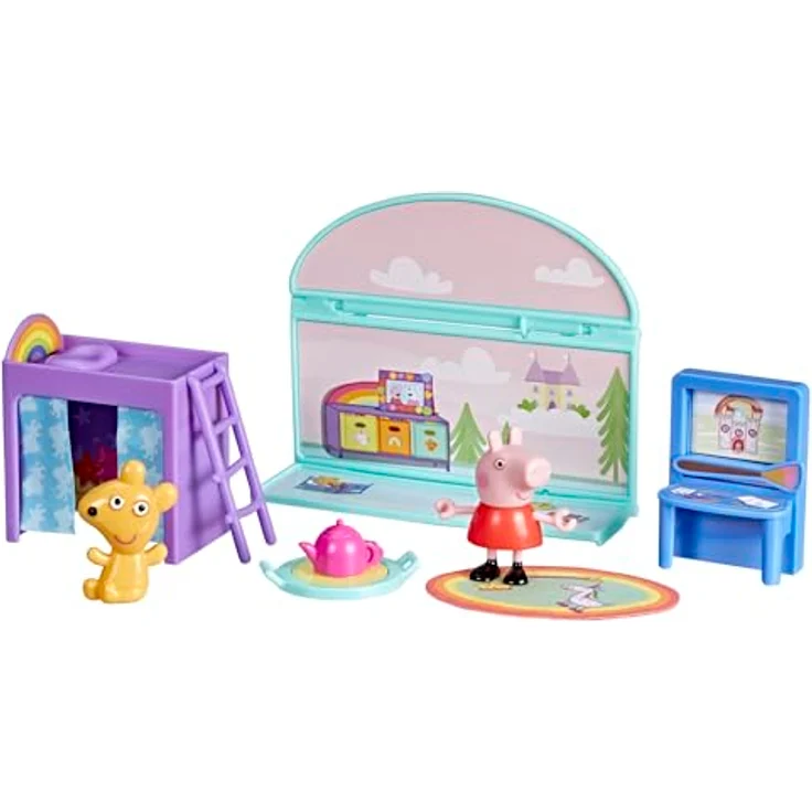Peppa Pig Peppas Kinderzimmer-Set, 8-teilig mit 1 beweglicher Figur und möbelierten Accessoires, passt zu Peppas großem Haus, Vorschulspielzeug für Kinder ab 3 Jahren – Bild 1