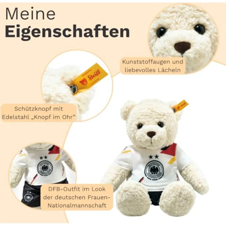 Steiff Teddybär Mila DFB Edition, 30 cm, vanille mit "Knopf im Ohr", waschbar 30 Grad, für Fußballfans – Bild 3