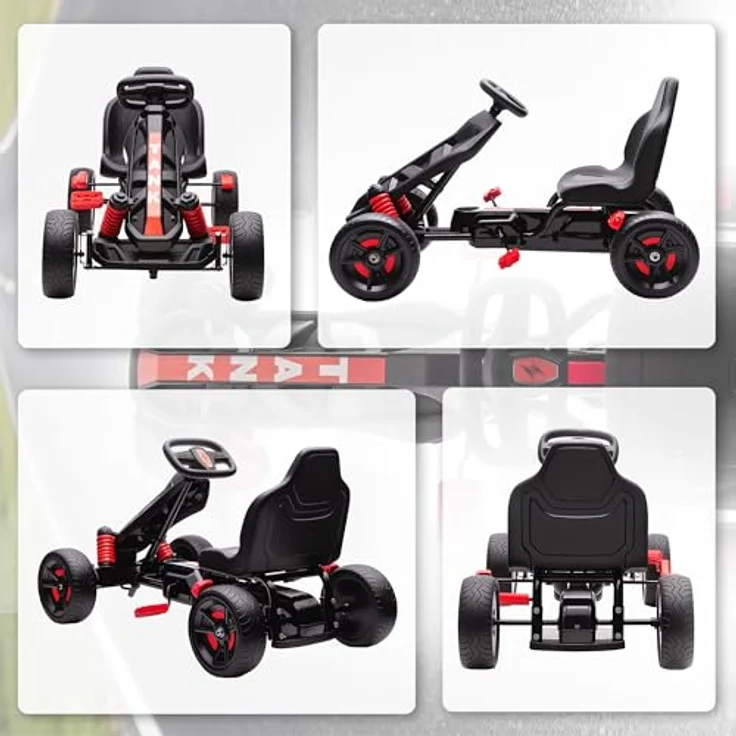AIYAPLAY Go-Kart für Kinder 3-6 Jahre, mit Handbremse, automatischem Kupplungssystem, Vor- und Rückwärtsgang, rot – Bild 9