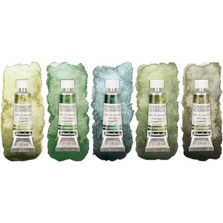 Schmincke HORADAM® AQUARELL Super Granulation Set Wald, 5 x 15 ml Tuben mit starken granulierenden Farbtönen, Holzkasten, ideal für natürliche Strukturen – Bild 3