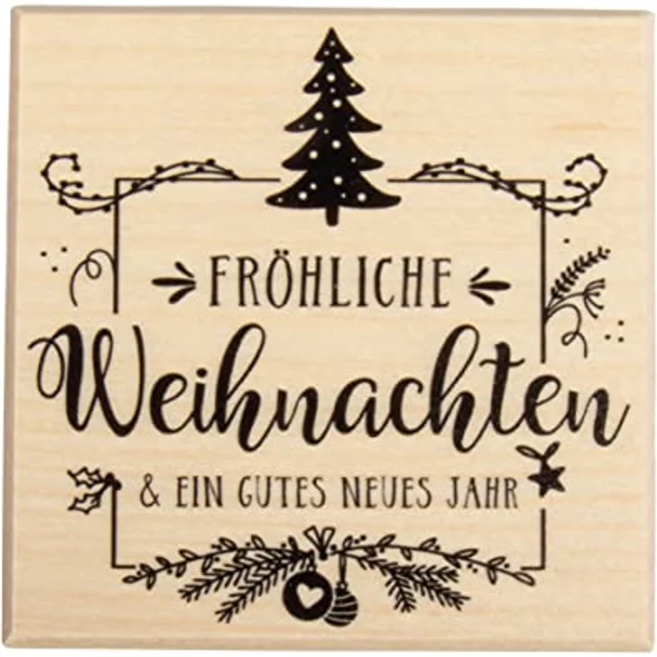 Rayher Stempel Holz "Fröhliche Weihnachten", 7 x 7 cm, Textstempel Holz, Holzstempel, Weihnachtsstempel, Butterer Stempel, 29242000 – Bild 1