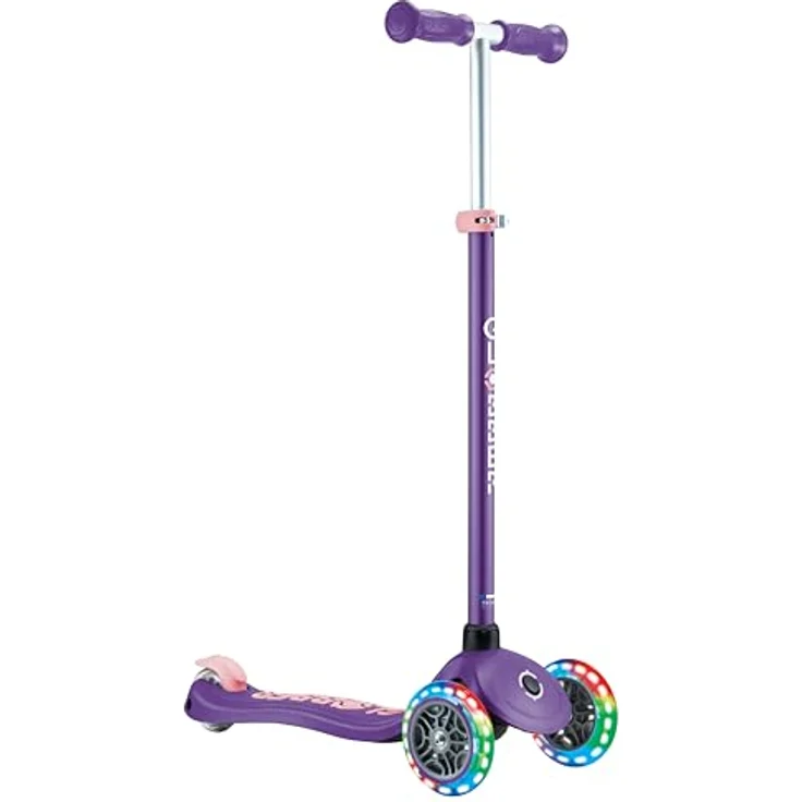 GLOBBER PRIMO PLUS LIGHTS – 3-rädriger Tretroller für Kinder, höhenverstellbar, LED-Leuchtrollen, ABEC 9, lila – Bild 1