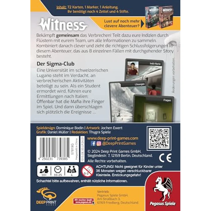 Pegasus Spiele Witness – Der Sigma-Club, Brettspiel mit langlebigem Zubehör und hochwertigem Material – Bild 3