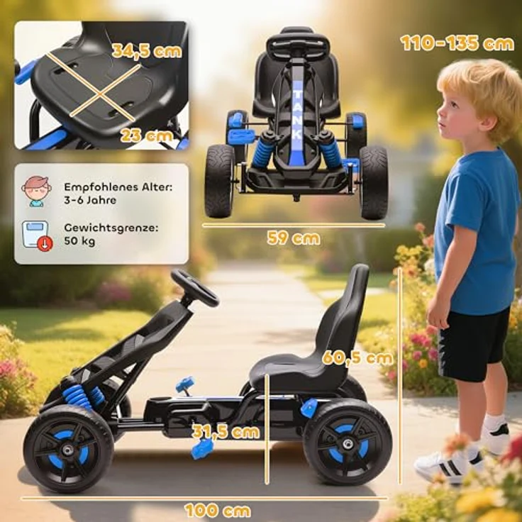 AIYAPLAY Go-Kart für Kinder, mit Handbremse, automatischem Kupplungssystem, Vor- und Rückwärtsgang, blau, geeignet für 3-6 Jahre – Bild 7