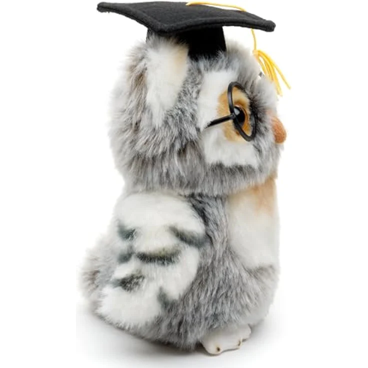 Uni-Toys Eule (grau-weiß) mit Doktorhut und Brille, Plüsch-Vogel, 18 cm, ideal für Geschenke und Dekoration, nachhaltiges Füllmaterial – Bild 5