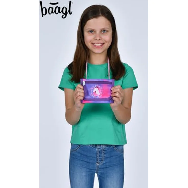 Baagl Brustbeutel Kinder - Geldbörse für Mädchen, Mini Portemonnaie mit Münzfach und Kordel, robustes Polyester, Pferd Design, 14,5 x 8,5 cm – Bild 5