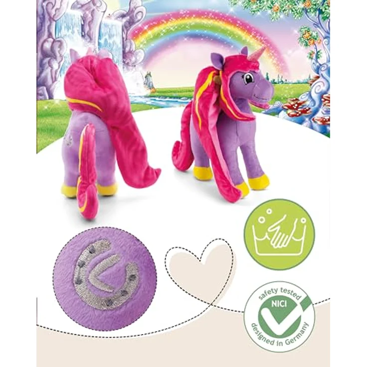 NICI Lissy PONY Einhorn Mandy, 22cm Plüsch Kuscheltier mit pinkfarbenem Glitzerhorn und bunten Farben, ideal zum Kuscheln und Spielen – Bild 3