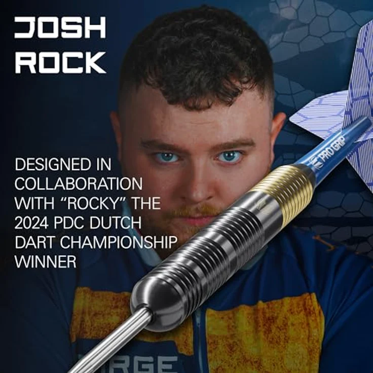 Target Darts Josh Rock Steeldarts 22G Brass Darts, mit festen Nickel Point Spitzen, schwarz PVD-beschichtete Barrel, Pro Grip Schäfte & Pro Ultra Flights, inkl. Dart Case – Bild 2