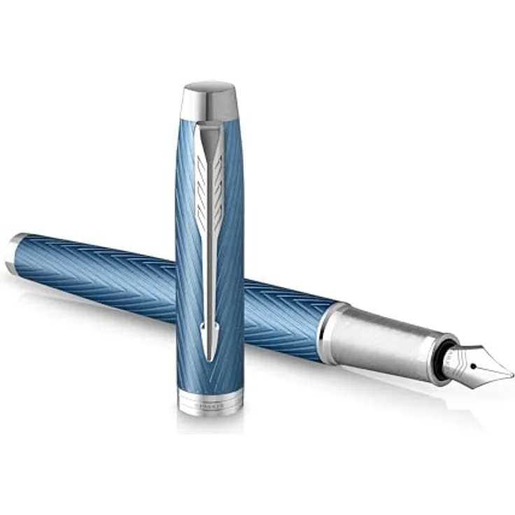 Parker IM Premium Füllfederhalter, eleganter Schreibstift mit blau-grauem, metallic lackierten Gehäuse und Edelstahlfeder – Bild 1