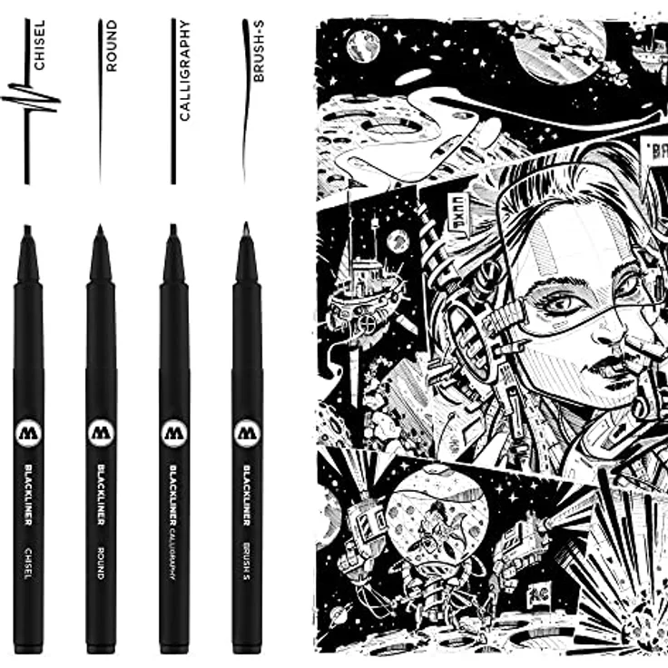 MOLOTOW BLACKLINER SET 3, Fineliner-Set schwarz mit 4 Stiften, dokumentenecht, 0,005-1,0 mm Strichstärke