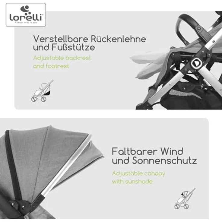 Lorelli Kinder-Buggy Kinderwagen Myla, Aluminiumrahmen klappbar mit zusätzlichem Griff, schwarz – Bild 4