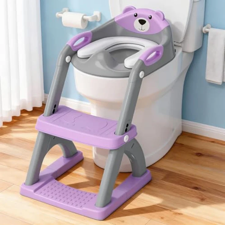 SKYROKU Toilettensitz 2 in 1, Upgraded Stabiler Toilettenaufsatz für Kinder 2-7 Jahre mit rutschfestem Hocker und höhenverstellbarem Mechanismus – Bild 1