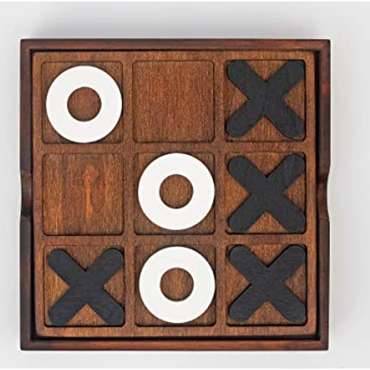 Iron And Glory Luckies Brettspiele-17774 Deluxe Tic-Tac-Toe aus Holz mit 10 Holz-Spielfiguren, braun/weißes Fell – Bild 2