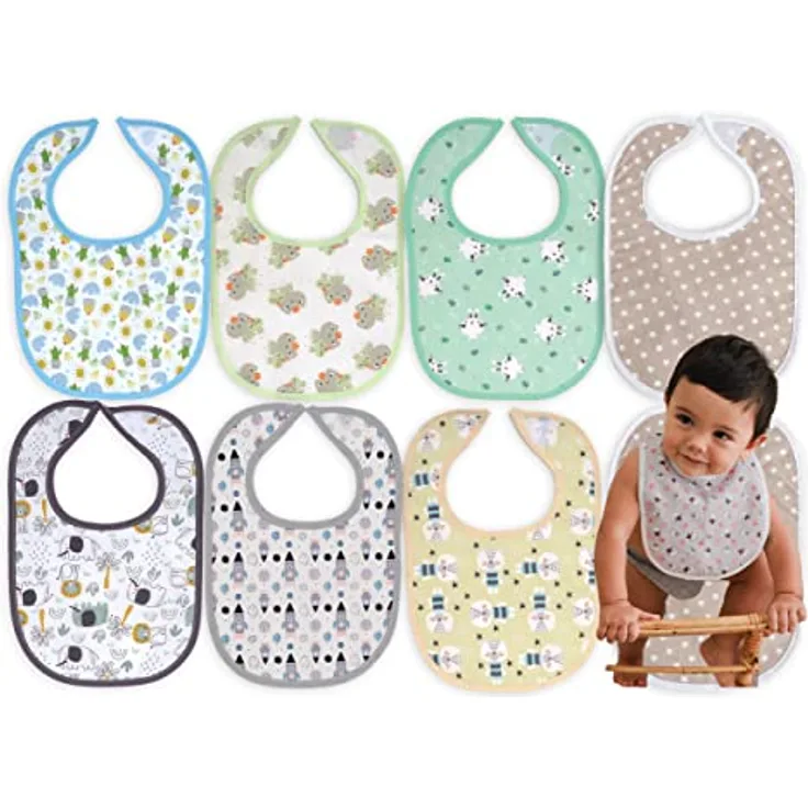 Ti TIN |8er Pack- wasserdichte Babylätzchen, 18x27cm | Lätzchen mit Klettverschluss für Babys von 0 bis 8 Monaten, atmungsaktiv, leicht zu reinigen, verschiedene Motive