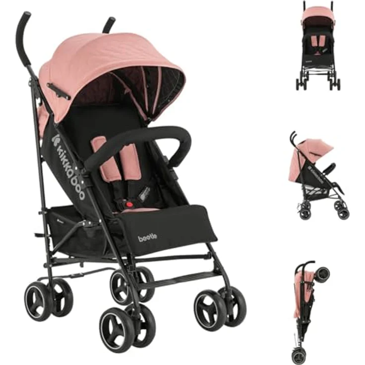 Kikkaboo Kinderwagen Käfer, Stahlrahmen, Korb, abnehmbare Vorderräder, Fußstütze, Farben:pink – Bild 2