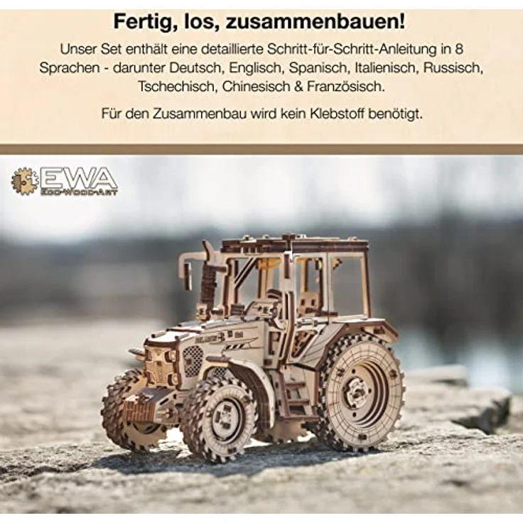 EWA Eco-Wood-Art - 3D-Holzpuzzle für Jugendliche und Erwachsene - Traktor BELARUS-82 - DIY-Bausatz, Selbstmontage, kein Kleber erforderlich - 269 Stück, Tractor BELARUS-82, Hellblau – Bild 8