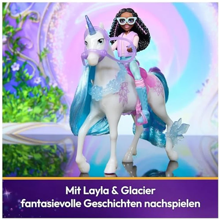 Spin Master Anziehpuppe Unicorn Academy - Layla & Einhorn Glacier, 12 cm große Figuren mit echter Mähne und 7 Gelenkpunkten – Bild 5