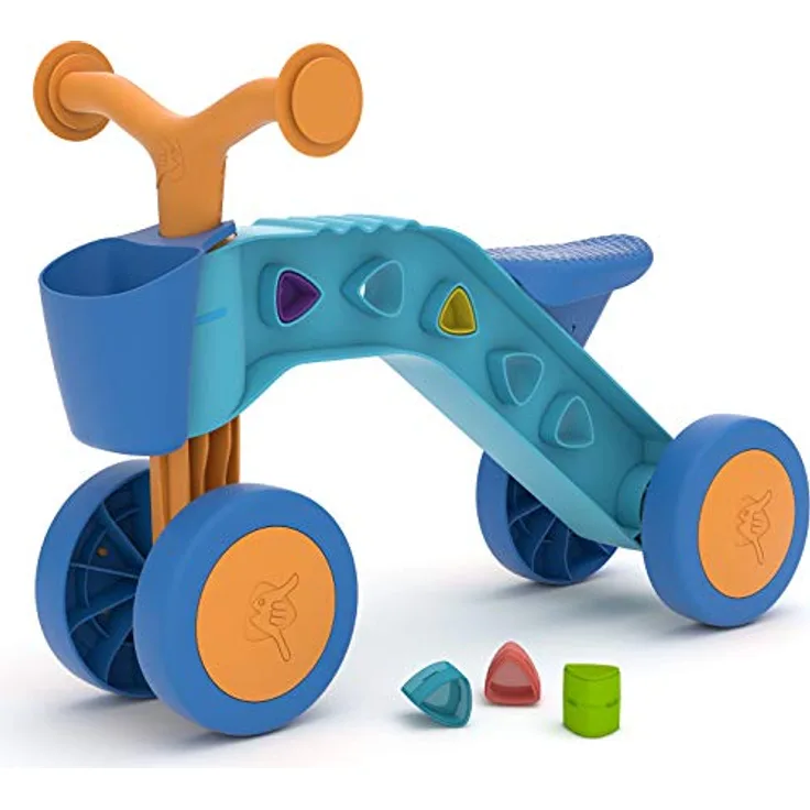 ItsiBitsi-Blocks, Laufrad mit Aufbewahrungskorb und Spielblöcken, die in den Rahmen passen, personnalisier deinen Rahmen, für Kinder von 1 bis 3 Jahren, Blau Orange