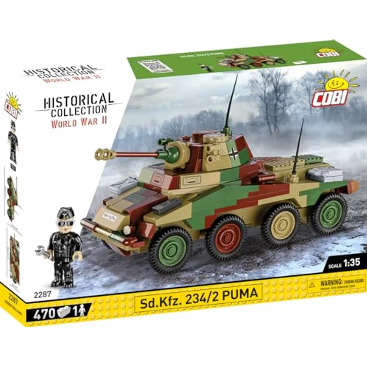 Cobi Historical Collection WWII Puma, Sd.Kfz. 234/2 Modell mit 470 Teilen, Minifigur und beweglichen Elementen, 20 x 7,5 x 11 cm – Bild 2