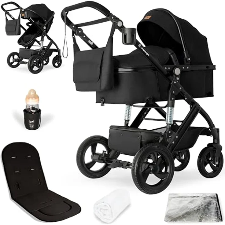 Bergsteiger Nizza 3 in 1 Kinderwagen, Kombikinderwagen Komplettset, Babywanne & Buggy Sportsitz inklusive, Auto-Babyschale & Isofix Station optional, grau – Bild 1
