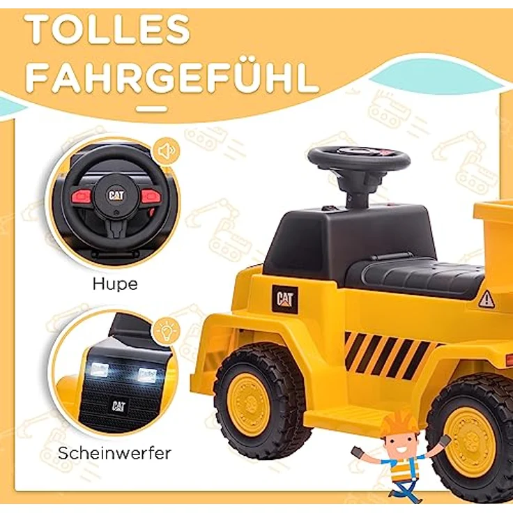 HOMCOM Elektro Kindertraktor, Spielfahrzeug mit kippbarer Ladefläche, Hupe, Aufsitztraktor, max. 3 km/h, für Kinder 1,5 bis 3 Jahre, Gelb – Bild 3
