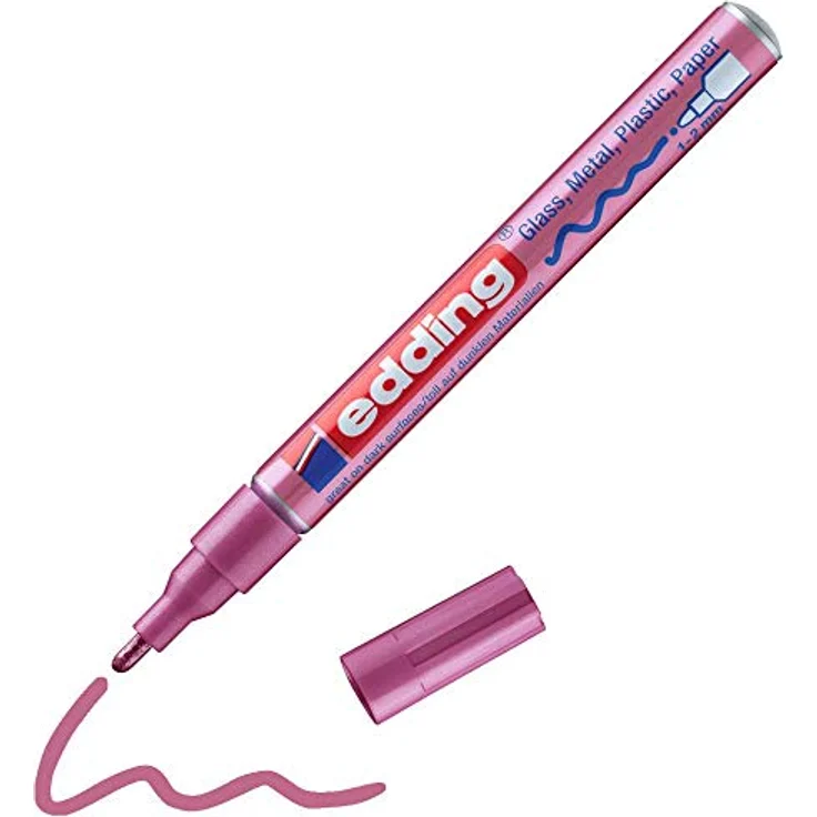 edding 751 Glanzlackmarker - pink metallic - 1 Lackmarker - Rundspitze 1-2 mm - für Glas, Stein, Holz, Kunststoff und Papier - wasserfest, stark deckend – Bild 1