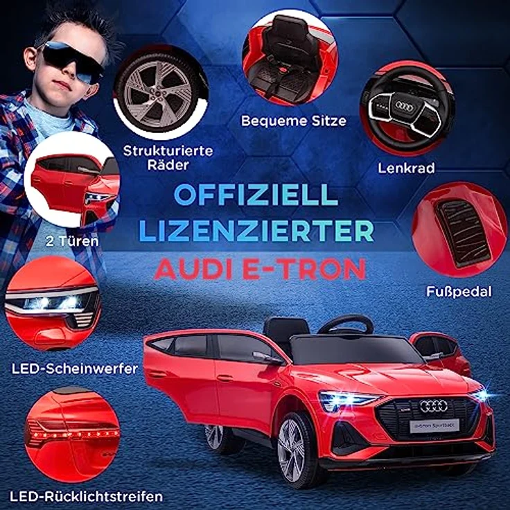 HOMCOM Elektro-Kinderauto Elektroauto, Kinderfahrzeug, 3-5 km/h, Belastbarkeit 25 kg, für Außenbereich, Rot – Bild 4