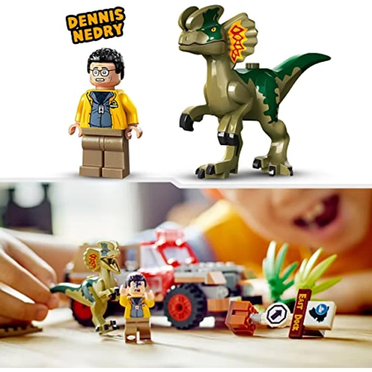 LEGO 76958 Jurassic Park Hinterhalt des Dilophosaurus, Dinosaurier Spielzeug Set mit Figur und Jeep für Kinder ab 6 Jahren – Bild 4