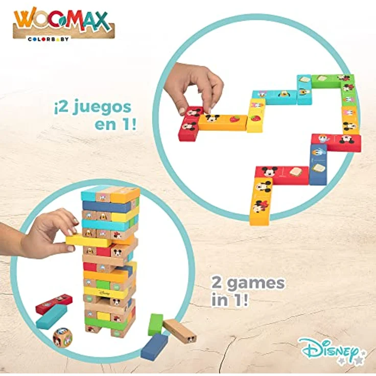 WOOMAX Disney Turmblöcke aus Holz/Domino, bunt, geeignet ab 36 Monaten, in Tasche – Bild 3