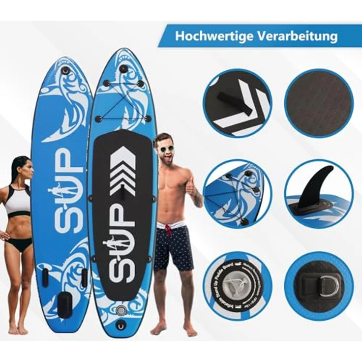 24MOVE® Sup Board Set, Premium aufblasbares Stand Up Paddle Board, Yoga Board, Action Cam Ready, inkl. Zubehör, Doppelhub Pumpe, Anti-Rutsch, blau, 320x80cm, bis 150kg – Bild 2