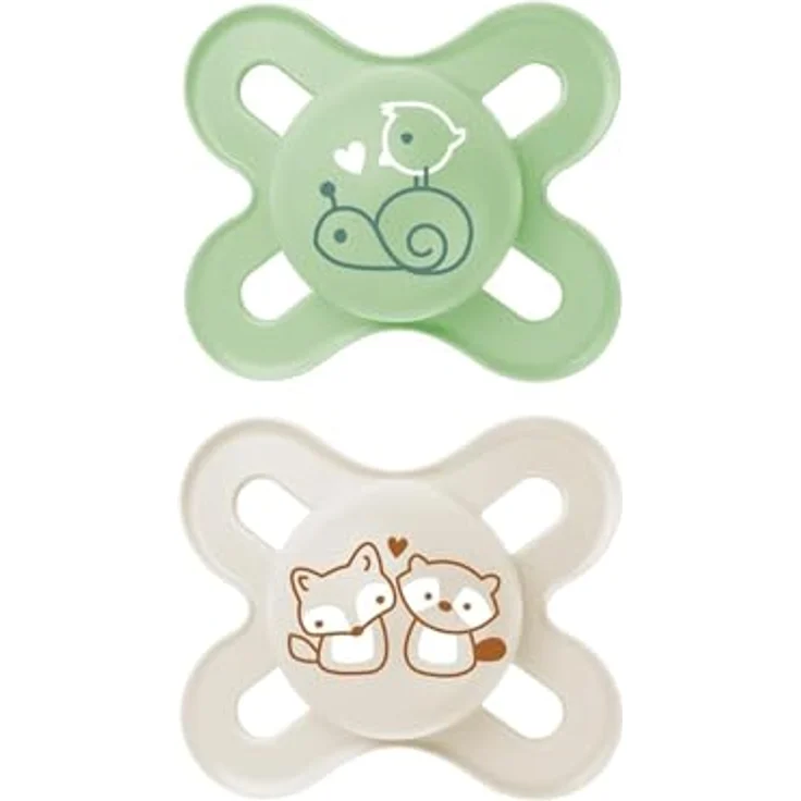MAM Start Pure Schnuller im 2er-Set, Baby Schnuller speziell für Früh- und Neugeborene, aus nachhaltigem & bio-erneuerbarem Material, mit Schnullerbox, 0-2 Monate, Schnecke/Fuchs – Bild 2