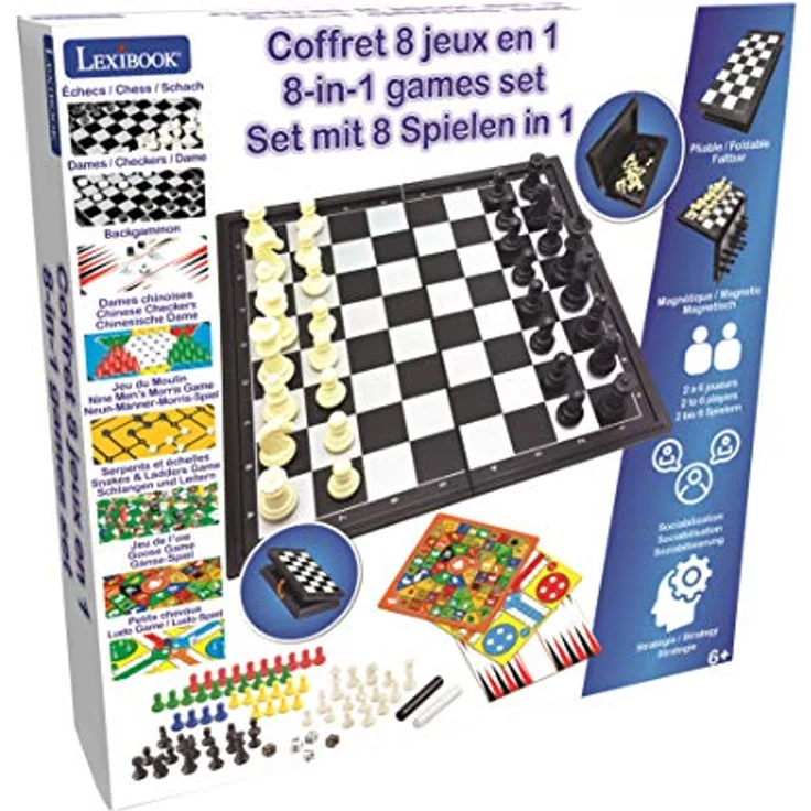 Lexibook JGM800 Set mit 8 1, Schach, Backgammon, Chinesische Dame, Neun-Männer-Morris, Schlangen und Leitern, Gänse Game/Ludo-Spiel – Bild 4