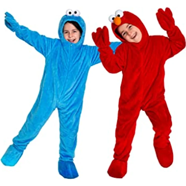 Maskworld Die Sesamstraße Krümelmonster Kinderkostüm - blau - Kindergröße: 122-128 - Verkleidung Karneval, Halloween, Motto-Party - mit Overall, Kapuze und Handschuhen – Bild 5