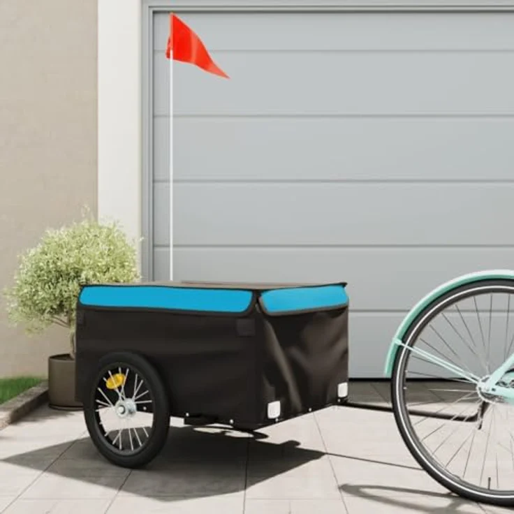 vidaXL Fahrradanhänger Schwarz und Blau 45 kg Eisen mit Sicherheitsflagge und cleverem Design – Bild 2