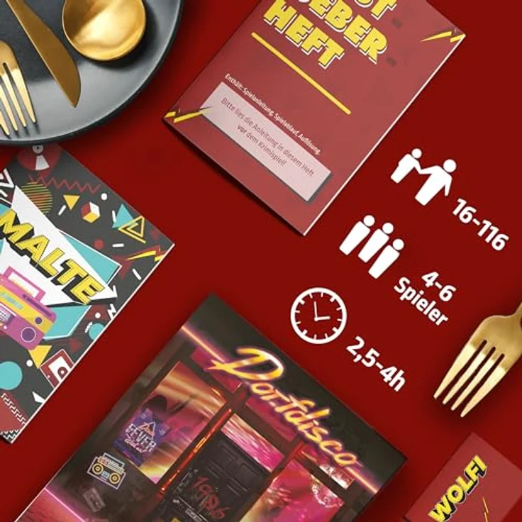 MORD bei Tisch Krimidinner für Zuhause, Der Dorfdisco Fall - Krimi Spiel für 4-6 Personen ab 16 Jahren, ideal für mörderische Dinnerpartys – Bild 2