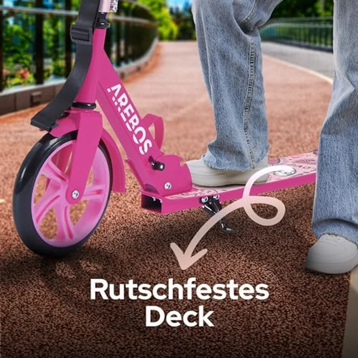 Costway Höhenverstellbarer Tretroller, Pedalbremsung, Tragkraft 100 kg, 4-fach höhenverstellbar, rosa – Bild 8