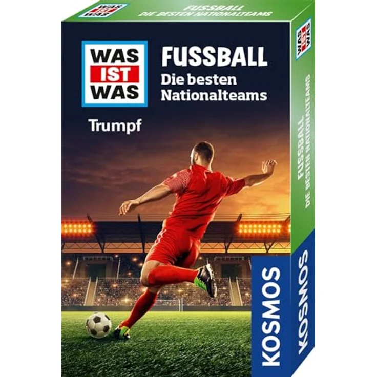Kosmos 741907 was IST was Trumpf Fußball Nationalteam, Fußball Quartett für Kinder ab 8 Jahren, Trumpf Kartenspiel, Fußball Spiel - Aktualisierte Version zur Fußball-WM, neu mit Rekord-Spielern, praktisches Etui, perfekt als Geschenk oder Mitgebsel, blau – Bild 1
