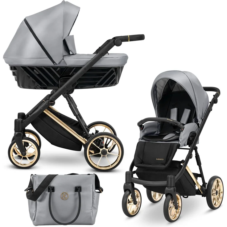Kunert Ivento Premium 2in1, Kombikinderwagen mit goldenen Rahmen und Eco Grey Metallic Öko-Leder