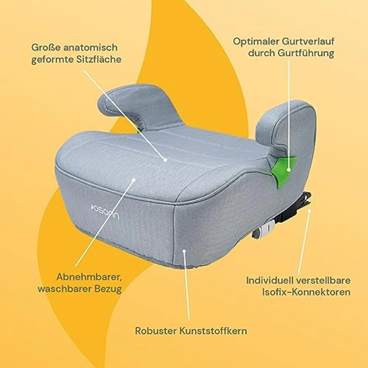 Osann Junior Isofix i-Size, Kindersitzerhöhung ab 126 cm, komfortable Sitzerhöhung mit Armlehnen, waschbare Bezug für Kinder von 7 bis 12 Jahren – Bild 2
