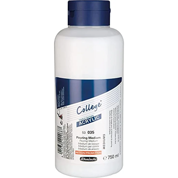 Schmincke College® Pouring Medium, 750 ml, flüssiges Acryl-Hilfsmittel für Pouring Technik und Gießanwendungen, wasserverdünnbar, klar transparent, glänzendes bis seidenmattes Finish – Bild 1