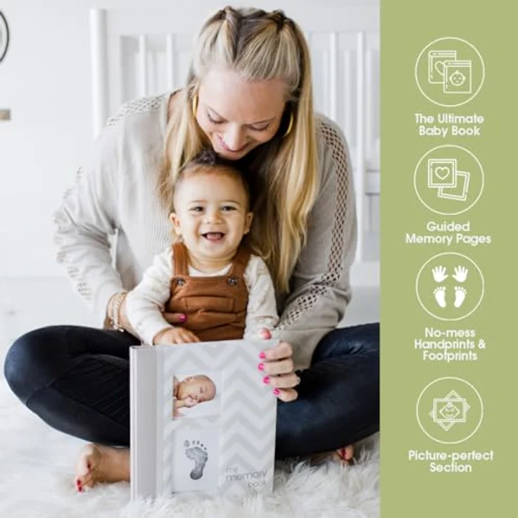 Pearhead P62200 Chevron Babybuch mit Clean Touch Stempelkissen, grau (Texte auf Englisch) – Bild 3