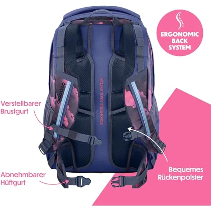 Coocazoo Every „Berry Marble“, ergonomischer Schulrucksack, höhenverstellbar, 30 Liter Volumen, lila-rosa, mit Brust- und Hüftgurt, ab 3. Klasse – Bild 4