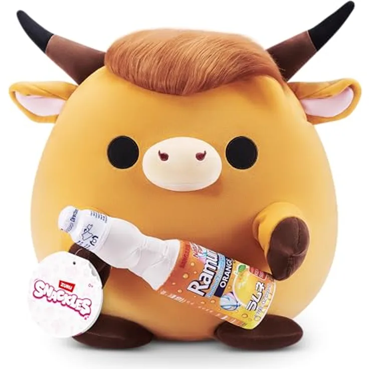 Snackles SNACKLES-CORE Licensed-Series 3-Plush 14" Highland Cow mit Sangaria O-Mazing Orange Ramune, Kuscheltier