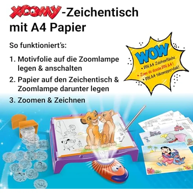Ravensburger Xoomy Maxi Disney Classics und Prinzessinnen, Malvorlagen-Set mit XXL Lichttisch, LED-Zoomlampe, 72 Motivfolien und 10 Themenblättern, ab 6 Jahren – Bild 5