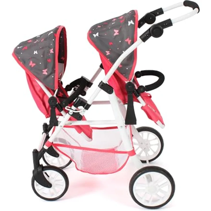 Bayer Chic 2000 - Puppenwagen Twinny, Zwillingspuppenwagen für Zwei Puppen, Zwillingsbuggy für Kinder von 4 bis 8 Jahren, Butterfly, Koralle - Preisvergleich – Bild 5