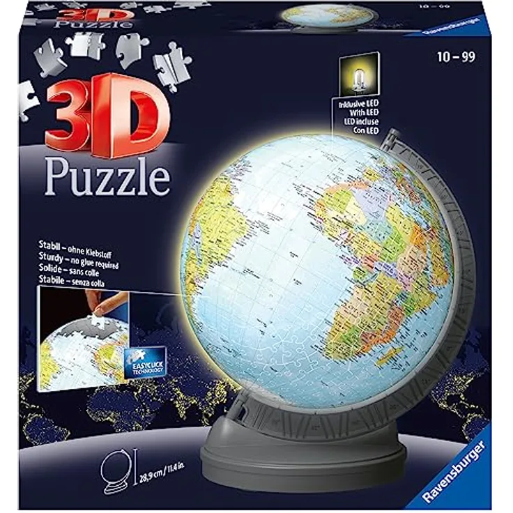 Ravensburger 3D Puzzle 11549 - Globus mit Licht - 540 Teile - Beleuchteter Globus für Erwachsene und Kinder ab 10 Jahren
